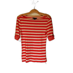 Lauren Ralph Lauren Casual Classic Raspberry/White Stripe 3/4 Sleeve Top SZ M